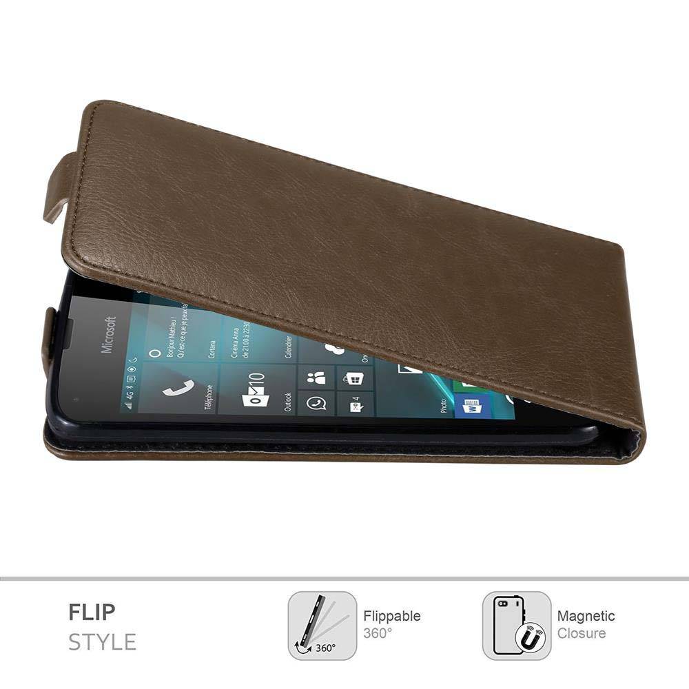 Cadorabo Hülle für Nokia Lumia 550 Schutz Hülle in Braun Flip Etui Handyhülle Case Cover