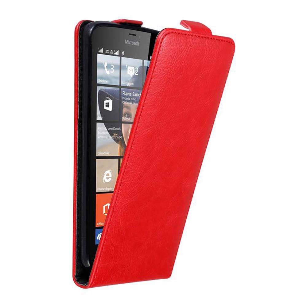 Cadorabo Hülle für Nokia Lumia 640 Schutz Hülle in Rot Flip Etui Handyhülle Case Cover