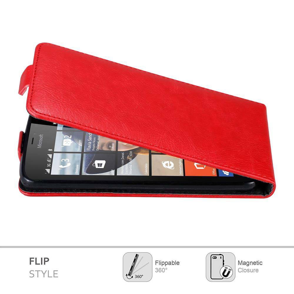 Cadorabo Hülle für Nokia Lumia 640 Schutz Hülle in Rot Flip Etui Handyhülle Case Cover