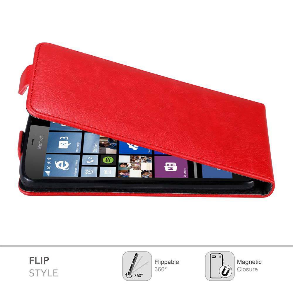 Cadorabo Hülle für Nokia Lumia 640 XL Schutz Hülle in Rot Flip Etui Handyhülle Case Cover