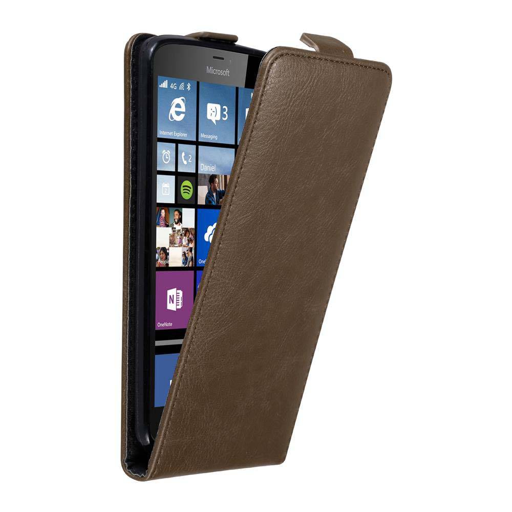 Cadorabo Hülle für Nokia Lumia 640 XL Schutz Hülle in Braun Flip Etui Handyhülle Case Cover