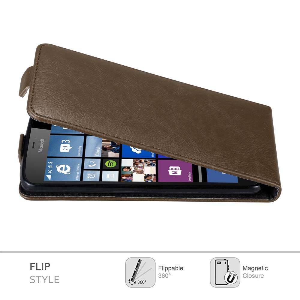 Cadorabo Hülle für Nokia Lumia 640 XL Schutz Hülle in Braun Flip Etui Handyhülle Case Cover