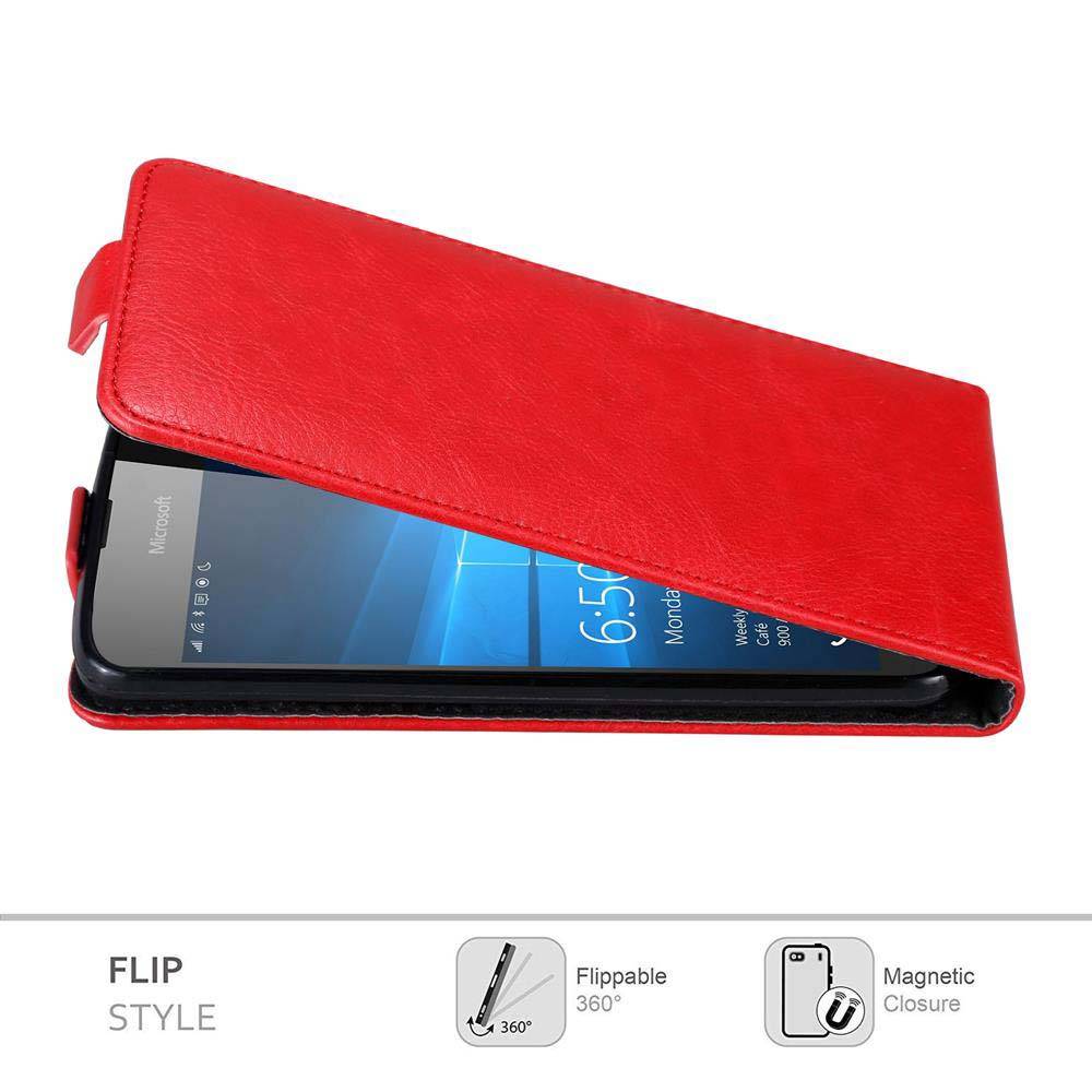Cadorabo Hülle für Nokia Lumia 650 Schutz Hülle in Rot Flip Etui Handyhülle Case Cover