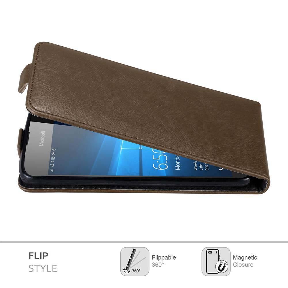 Cadorabo Hülle für Nokia Lumia 650 Schutz Hülle in Braun Flip Etui Handyhülle Case Cover