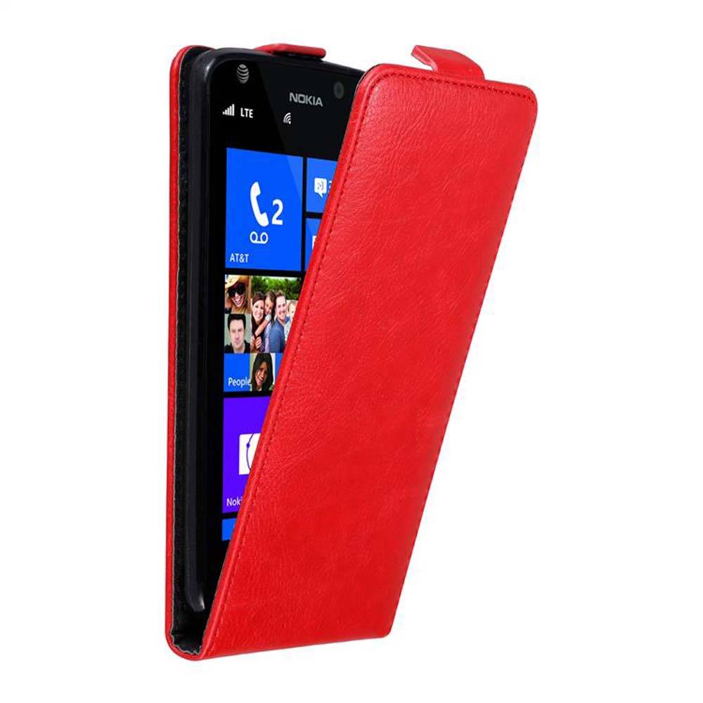 Cadorabo Hülle für Nokia Lumia 925 Schutz Hülle in Rot Flip Etui Handyhülle Case Cover