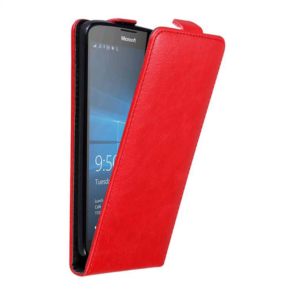 Cadorabo Hülle für Nokia Lumia 950 XL Schutz Hülle in Rot Flip Etui Handyhülle Case Cover