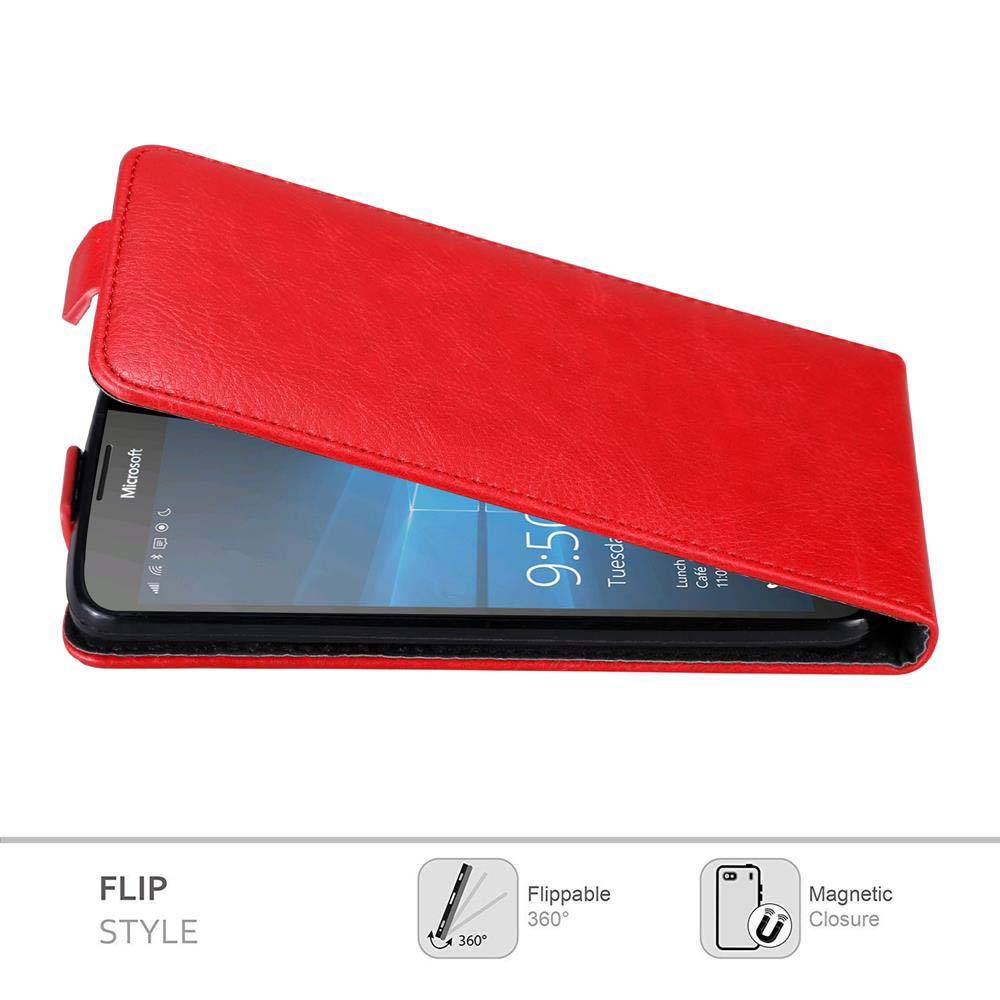 Cadorabo Hülle für Nokia Lumia 950 XL Schutz Hülle in Rot Flip Etui Handyhülle Case Cover