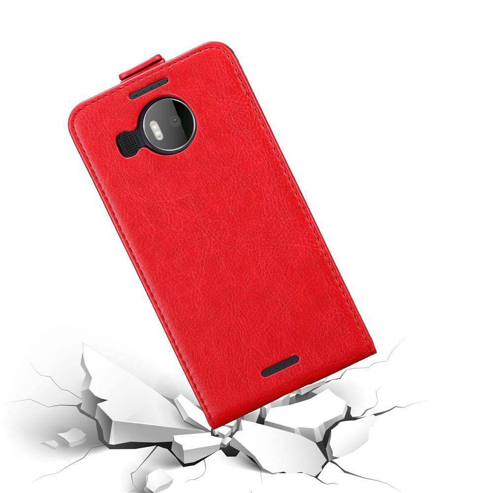 Cadorabo Hülle für Nokia Lumia 950 XL Schutz Hülle in Rot Flip Etui Handyhülle Case Cover