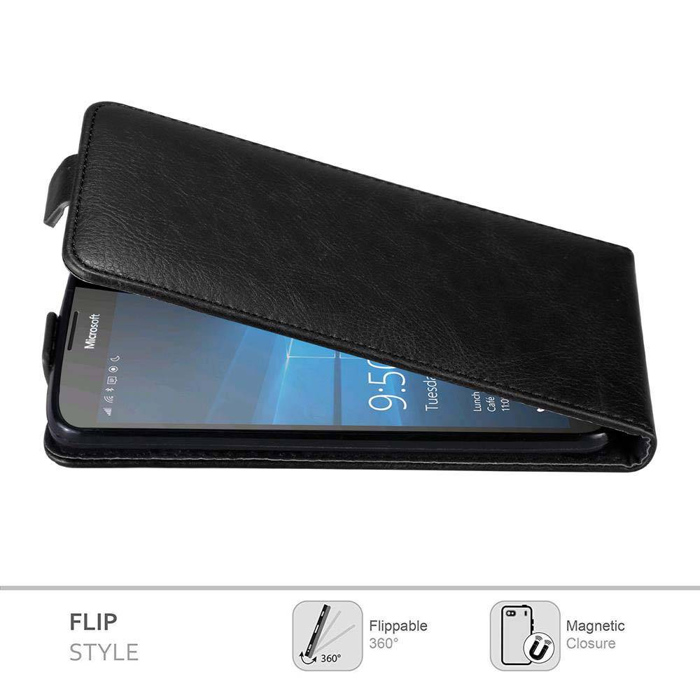 Cadorabo Hülle für Nokia Lumia 950 XL Schutz Hülle in Schwarz Flip Etui Handyhülle Case Cover