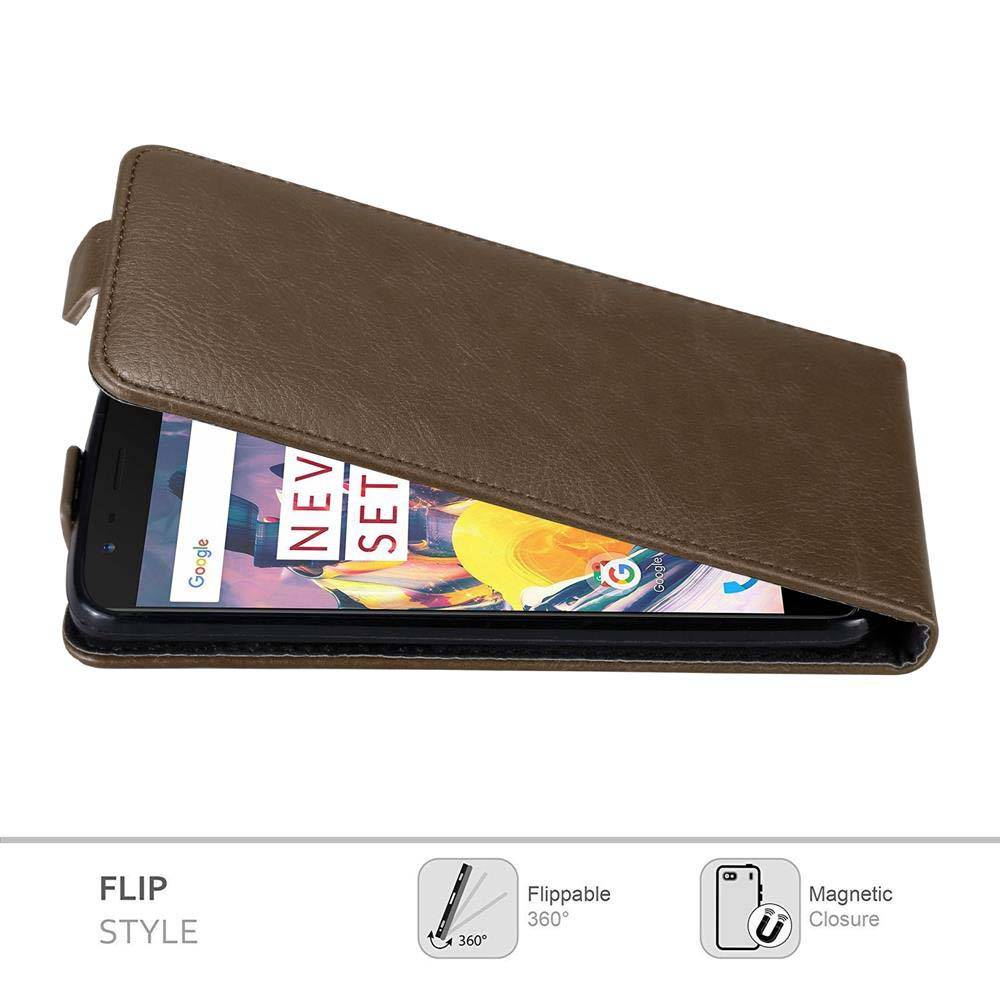 Cadorabo Hülle für OnePlus 3 / 3T Schutz Hülle in Braun Flip Etui Handyhülle Case Cover