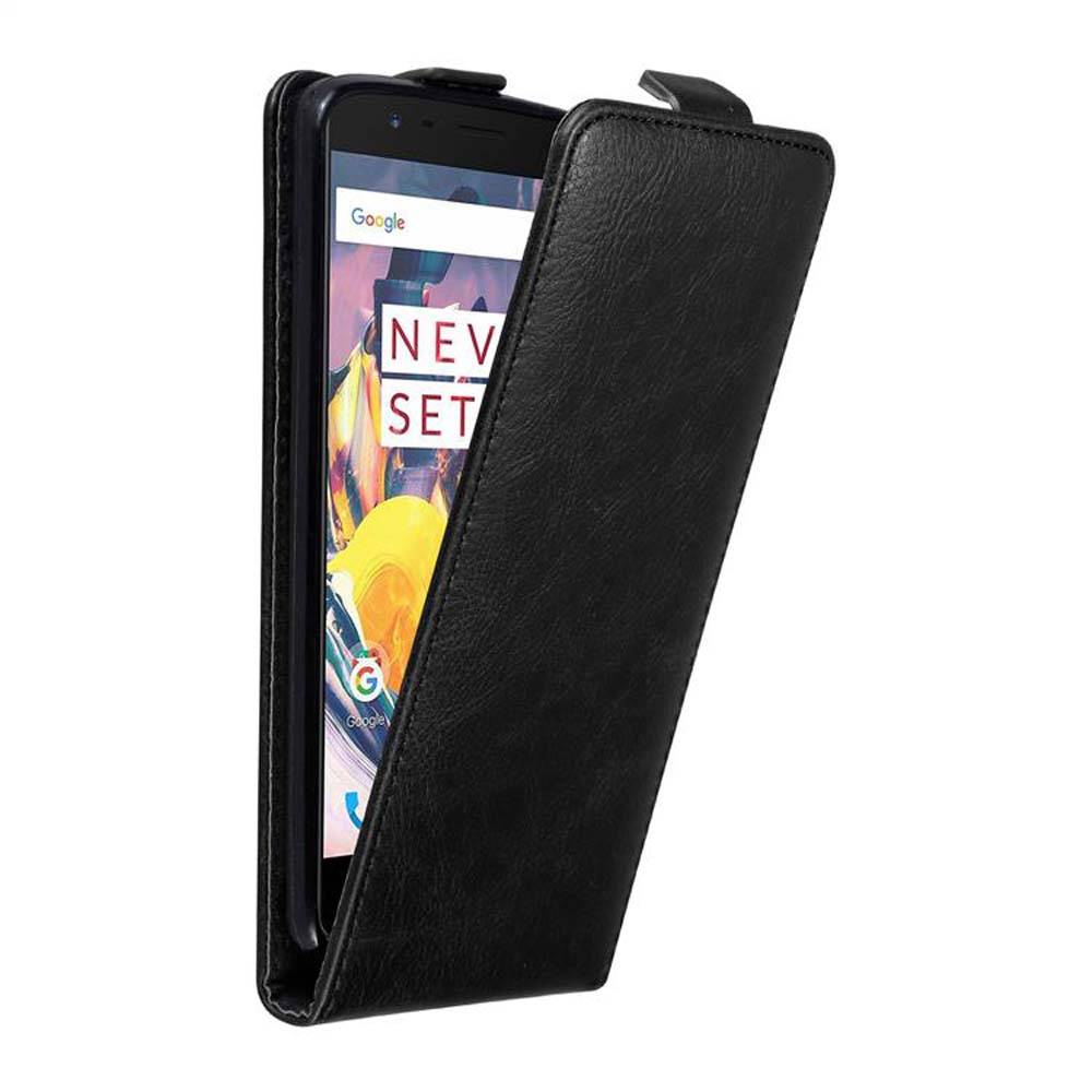 Cadorabo Hülle für OnePlus 3 / 3T Schutz Hülle in Schwarz Flip Etui Handyhülle Case Cover