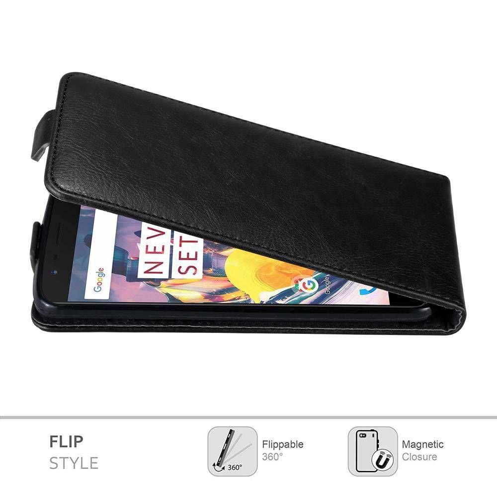 Cadorabo Hülle für OnePlus 3 / 3T Schutz Hülle in Schwarz Flip Etui Handyhülle Case Cover