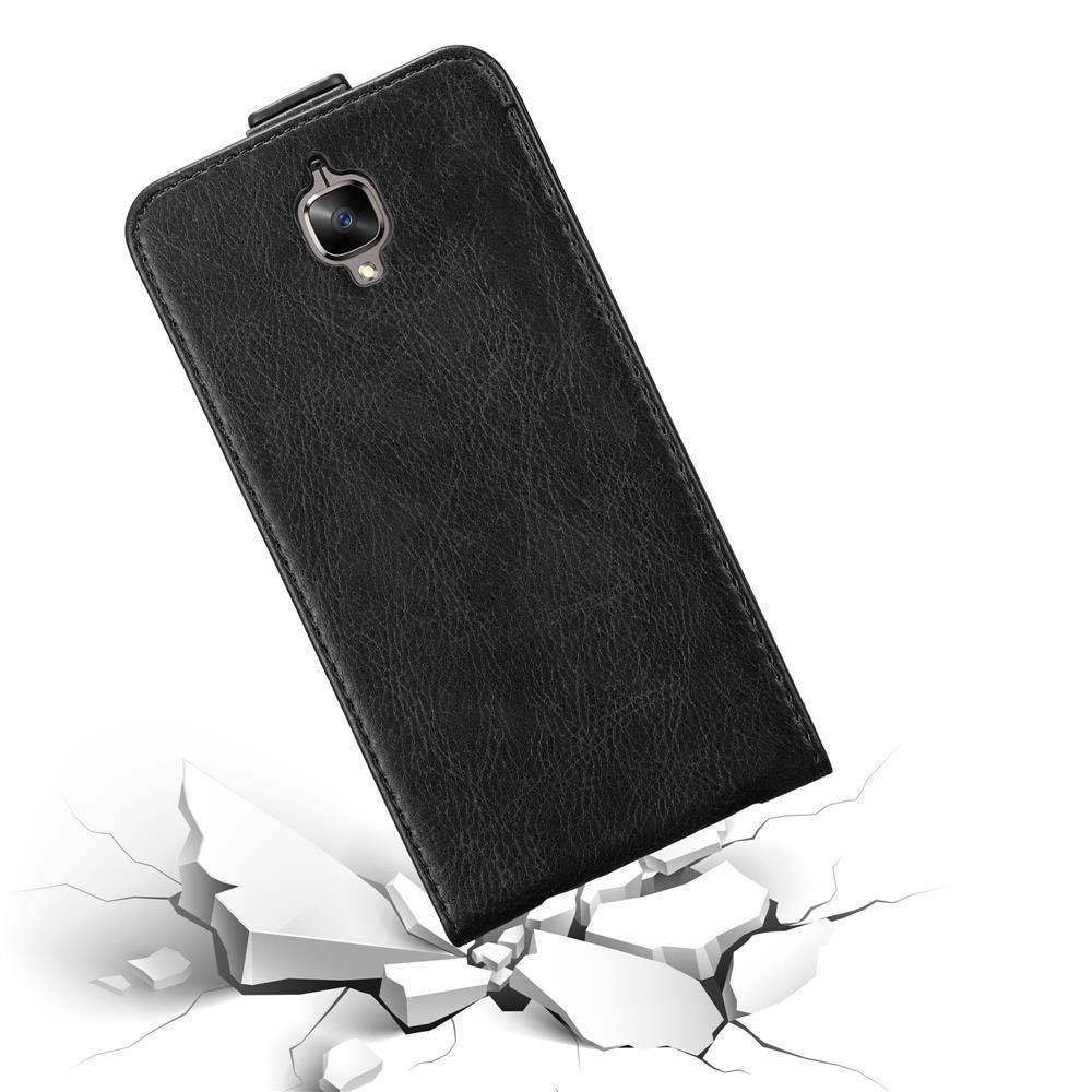 Cadorabo Hülle für OnePlus 3 / 3T Schutz Hülle in Schwarz Flip Etui Handyhülle Case Cover