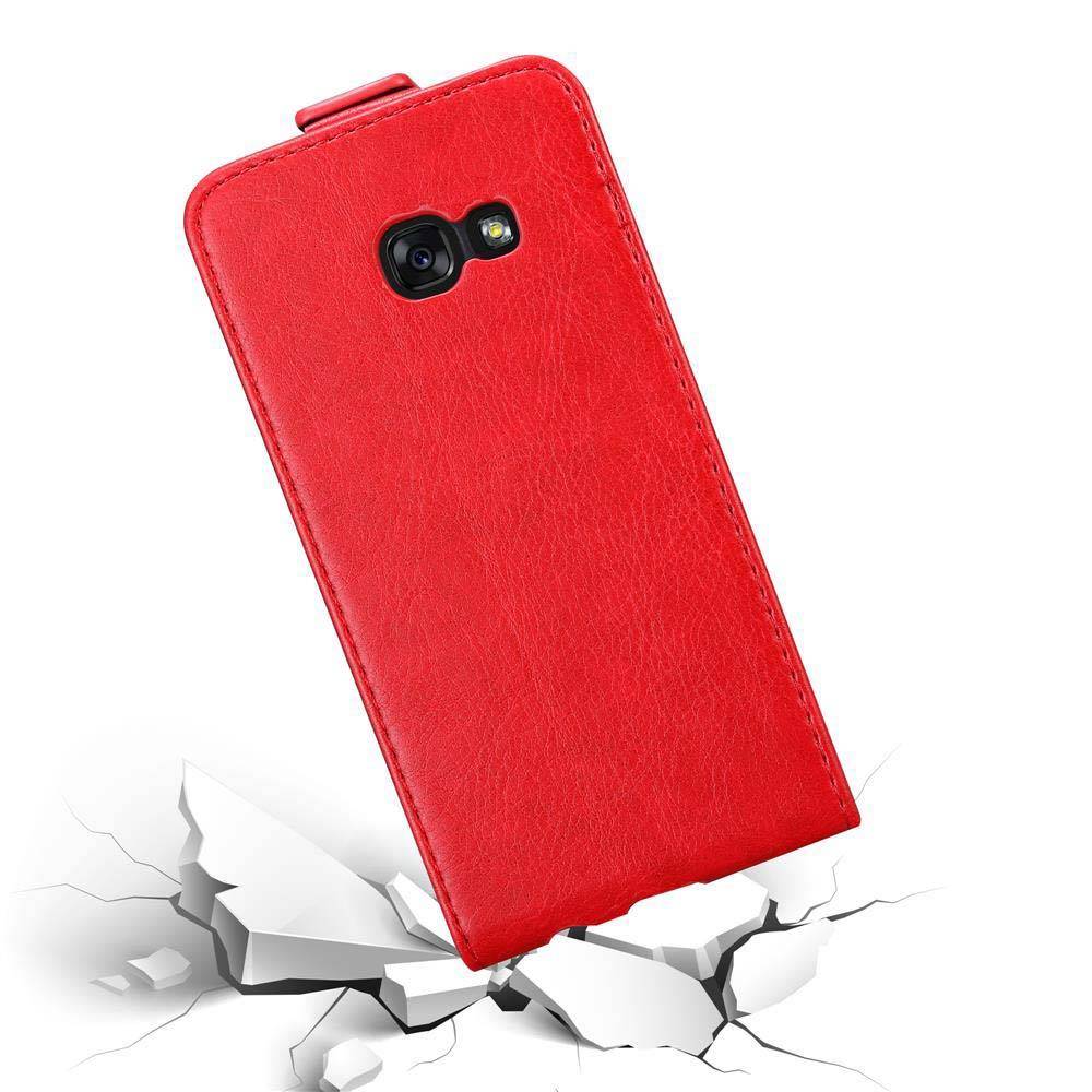 Cadorabo Hülle für Samsung Galaxy A3 2017 Schutz Hülle in Rot Flip Etui Handyhülle Case Cover