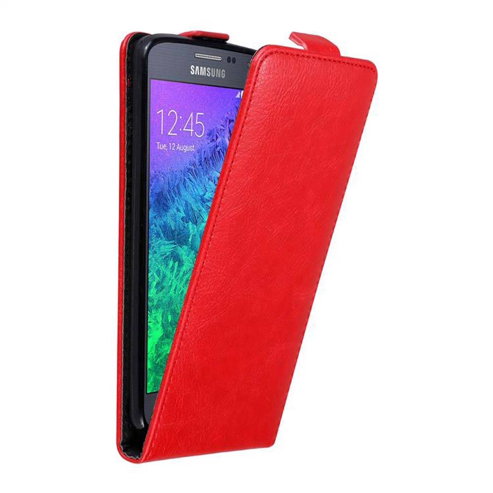 Cadorabo Hülle für Samsung Galaxy ALPHA Schutz Hülle in Rot Flip Etui Handyhülle Case Cover
