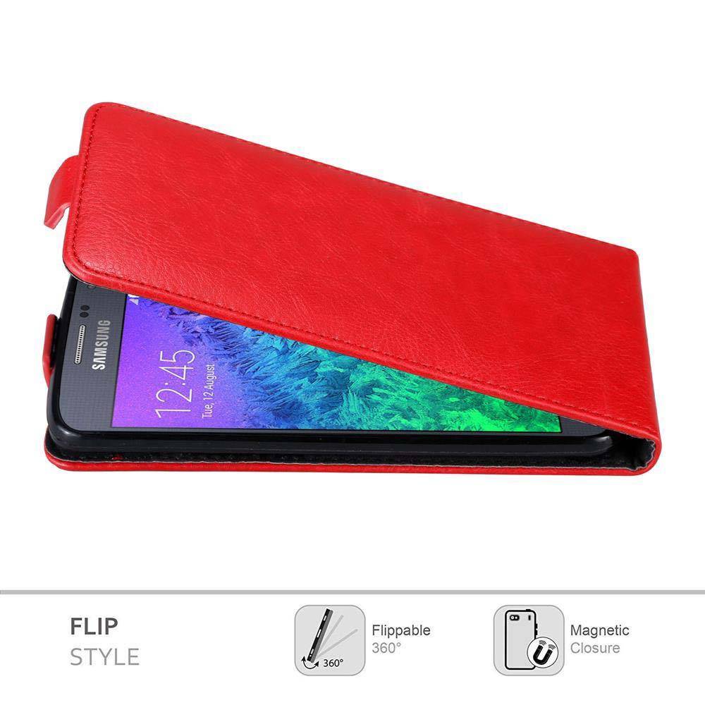Cadorabo Hülle für Samsung Galaxy ALPHA Schutz Hülle in Rot Flip Etui Handyhülle Case Cover