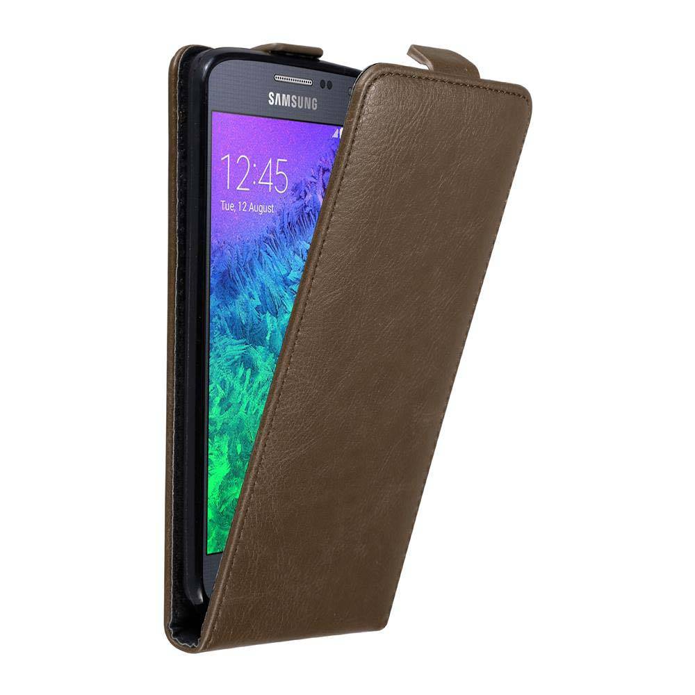 Cadorabo Hülle für Samsung Galaxy ALPHA Schutz Hülle in Braun Flip Etui Handyhülle Case Cover