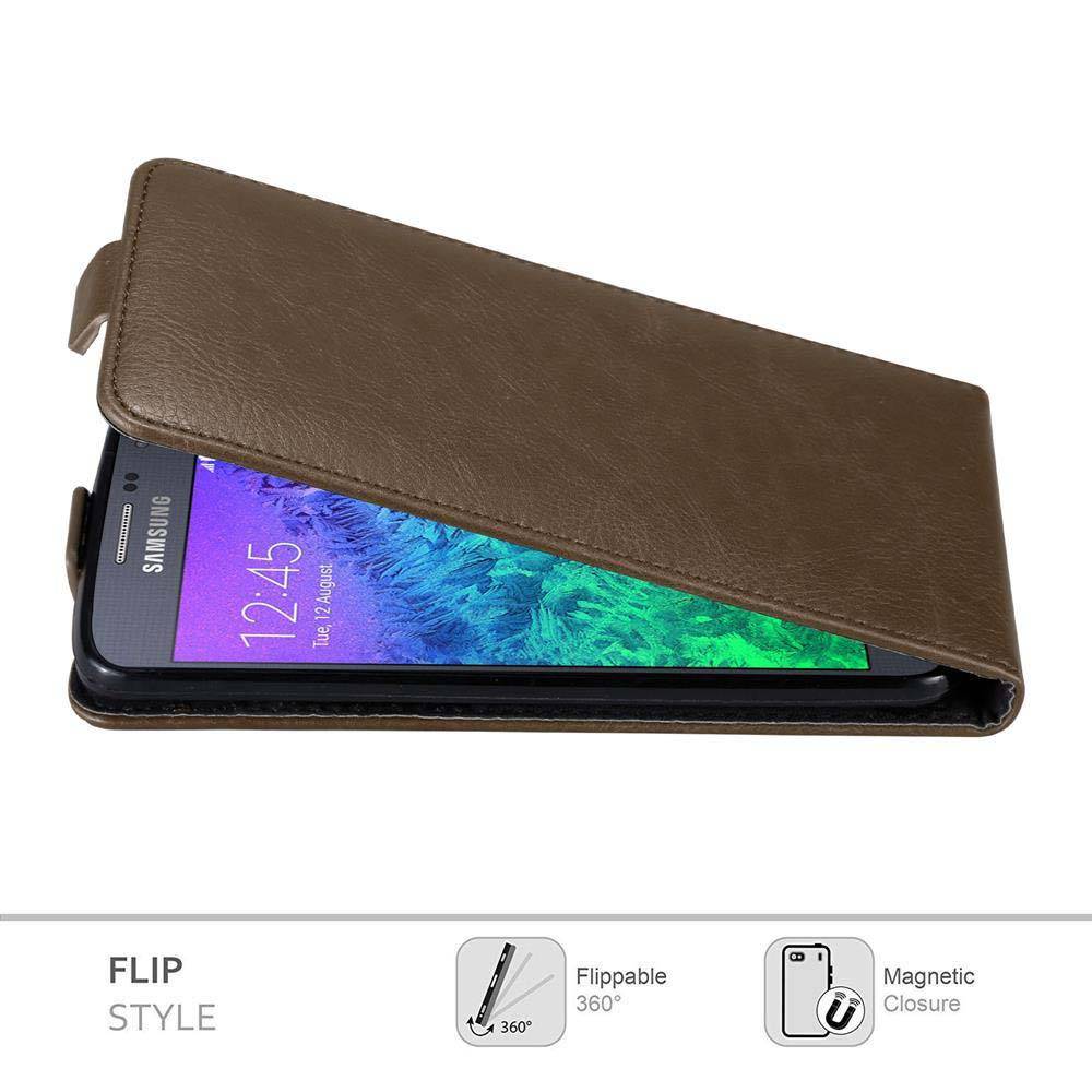 Cadorabo Hülle für Samsung Galaxy ALPHA Schutz Hülle in Braun Flip Etui Handyhülle Case Cover