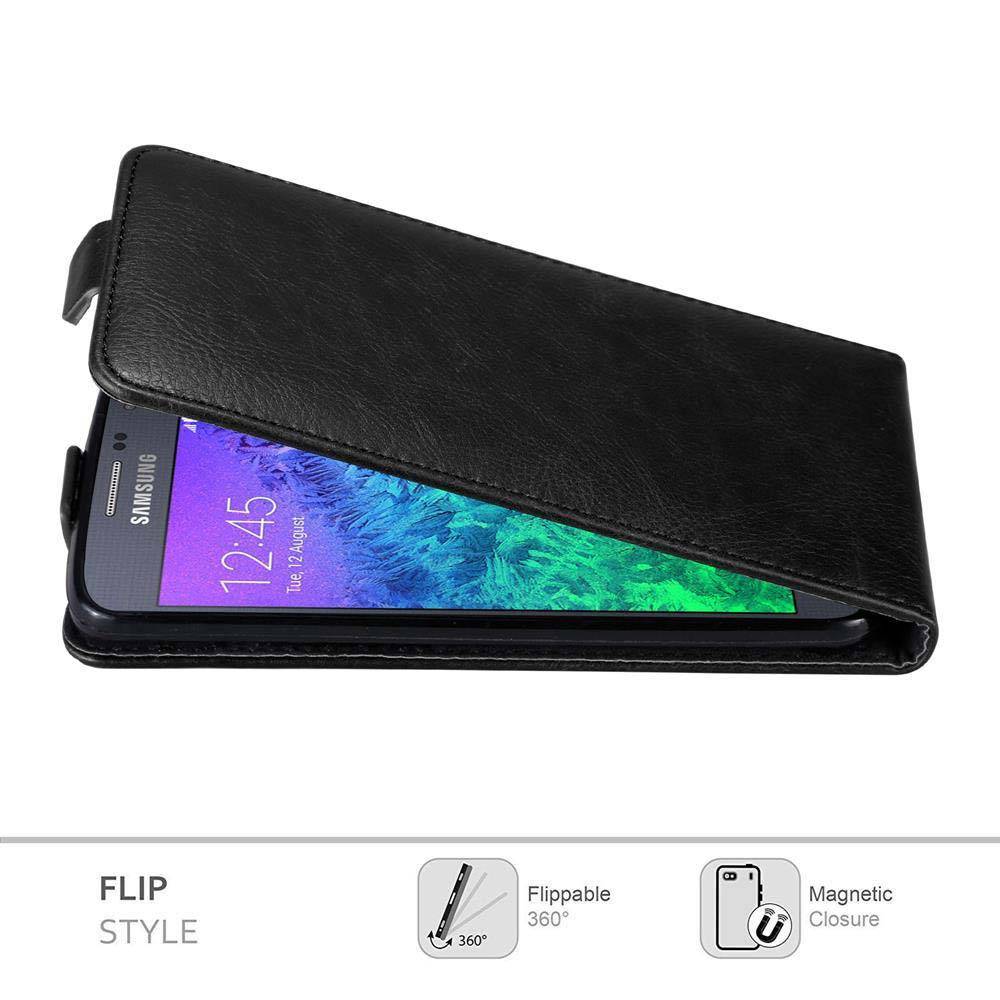 Cadorabo Hülle für Samsung Galaxy ALPHA Schutz Hülle in Schwarz Flip Etui Handyhülle Case Cover