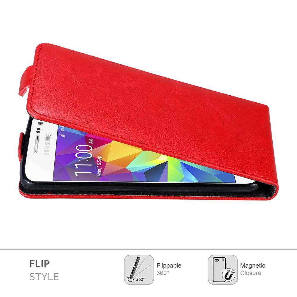 Cadorabo Hülle für Samsung Galaxy GRAND PRIME Schutz Hülle in Rot Flip Etui Handyhülle Case Cover