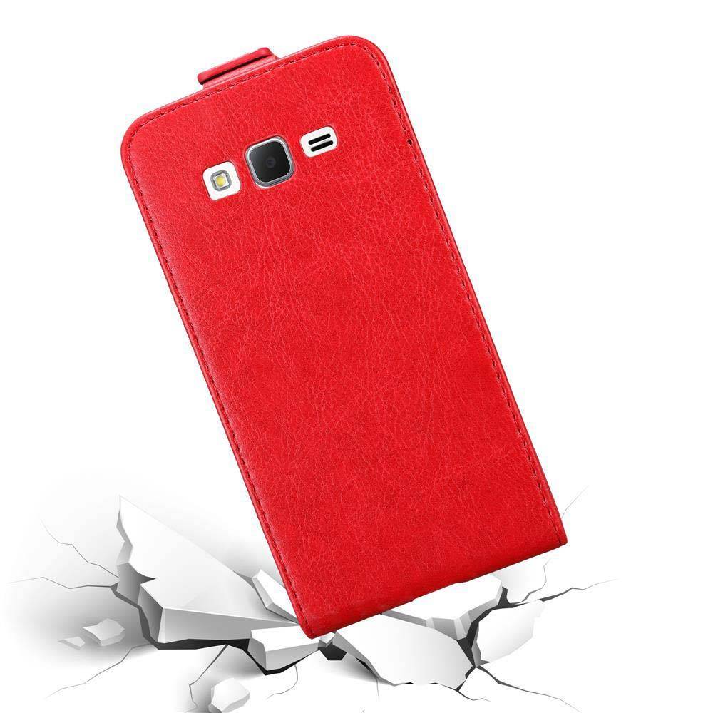 Cadorabo Hülle für Samsung Galaxy GRAND PRIME Schutz Hülle in Rot Flip Etui Handyhülle Case Cover