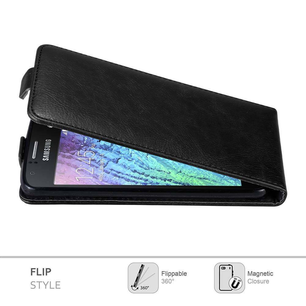 Cadorabo Hülle für Samsung Galaxy J1 2015 Schutz Hülle in Schwarz Flip Etui Handyhülle Case Cover