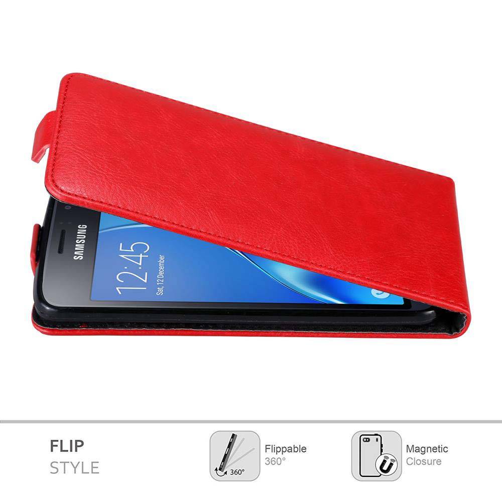 Cadorabo Hülle für Samsung Galaxy J1 2016 Schutz Hülle in Rot Flip Etui Handyhülle Case Cover