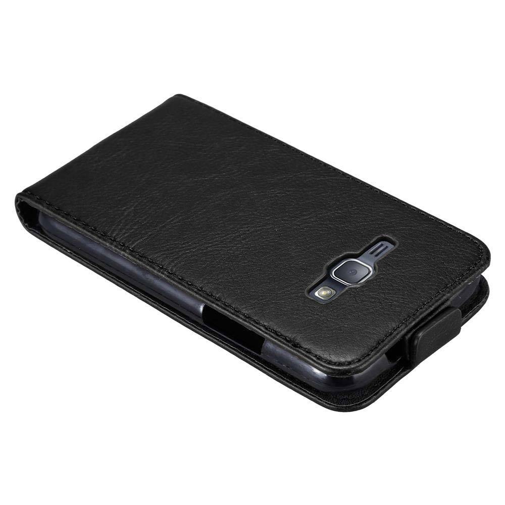 Cadorabo Hülle für Samsung Galaxy J1 2016 Schutz Hülle in Schwarz Flip Etui Handyhülle Case Cover