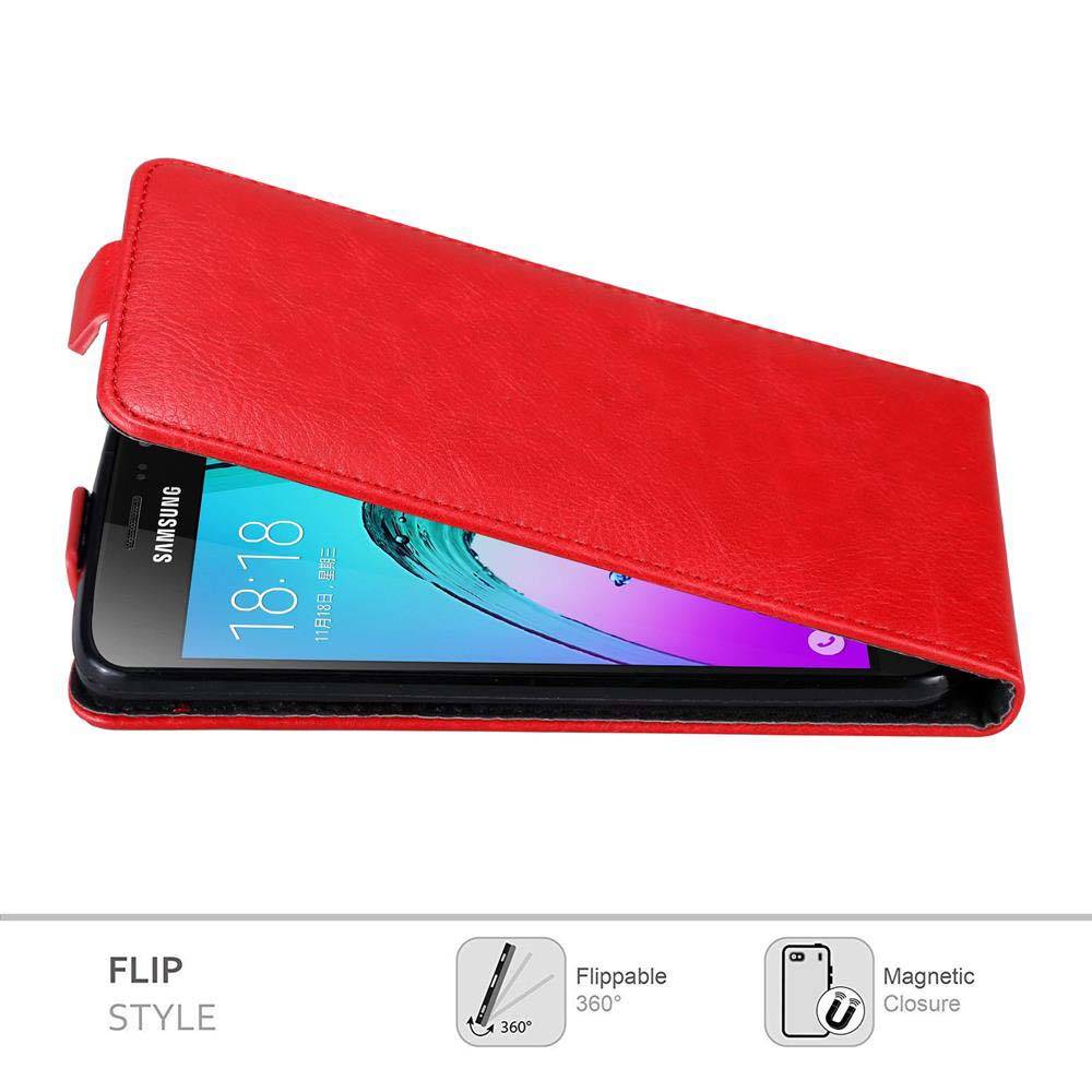 Cadorabo Hülle für Samsung Galaxy J3 2016 Schutz Hülle in Rot Flip Etui Handyhülle Case Cover
