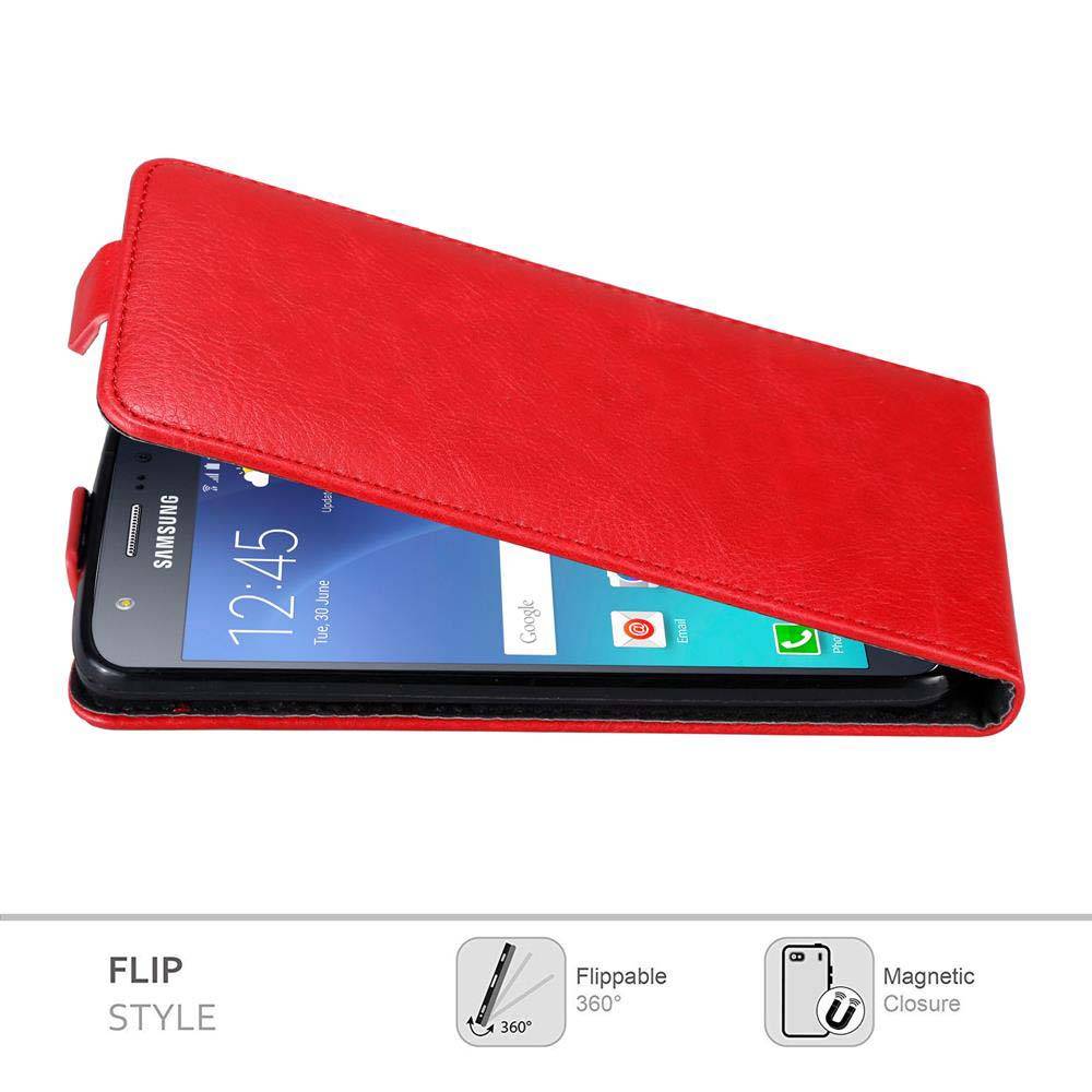 Cadorabo Hülle für Samsung Galaxy J5 2015 Schutz Hülle in Rot Flip Etui Handyhülle Case Cover