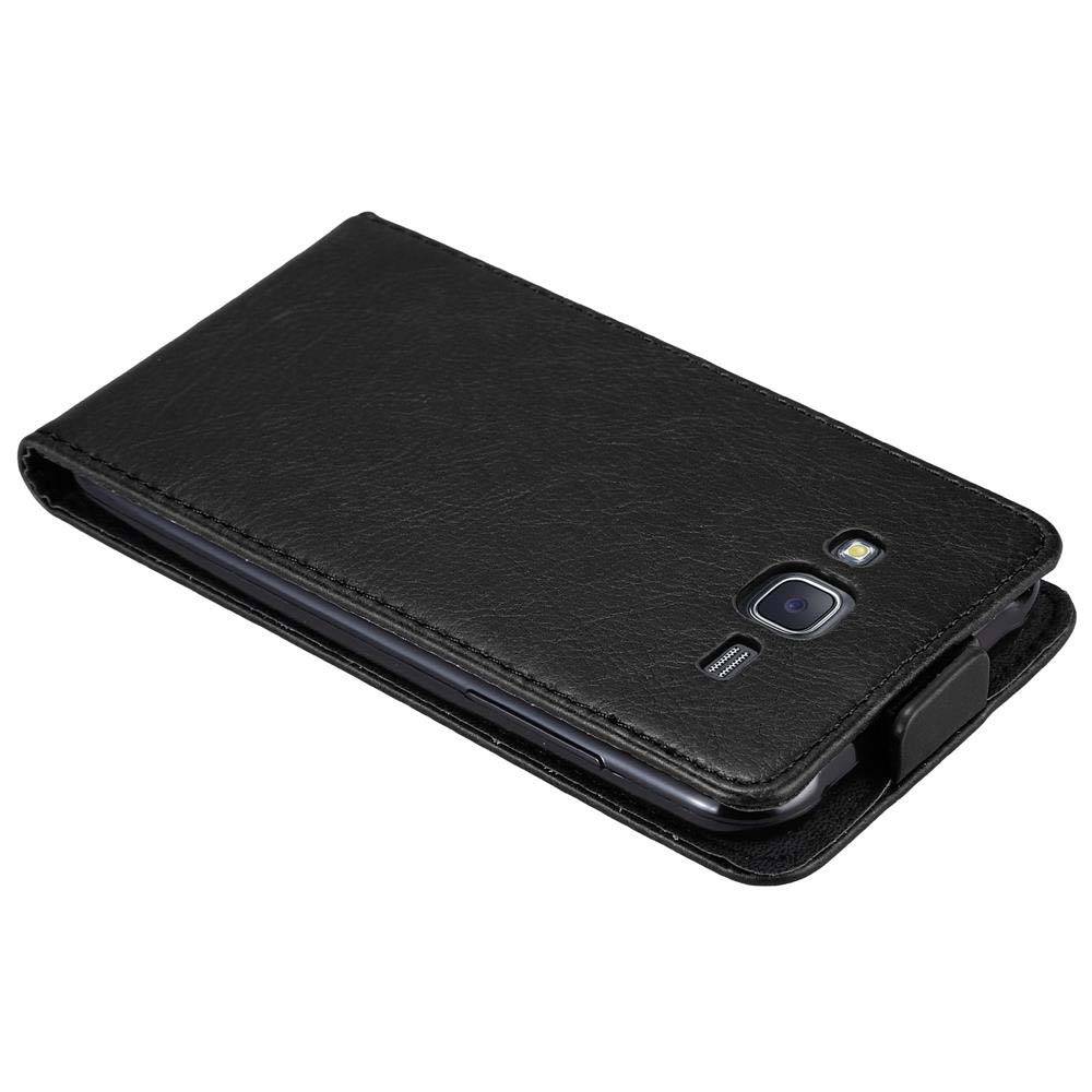 Cadorabo Hülle für Samsung Galaxy J5 2015 Schutz Hülle in Schwarz Flip Etui Handyhülle Case Cover