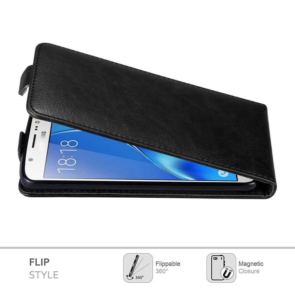 Cadorabo Hülle für Samsung Galaxy J5 2016 Schutz Hülle in Schwarz Flip Etui Handyhülle Case Cover