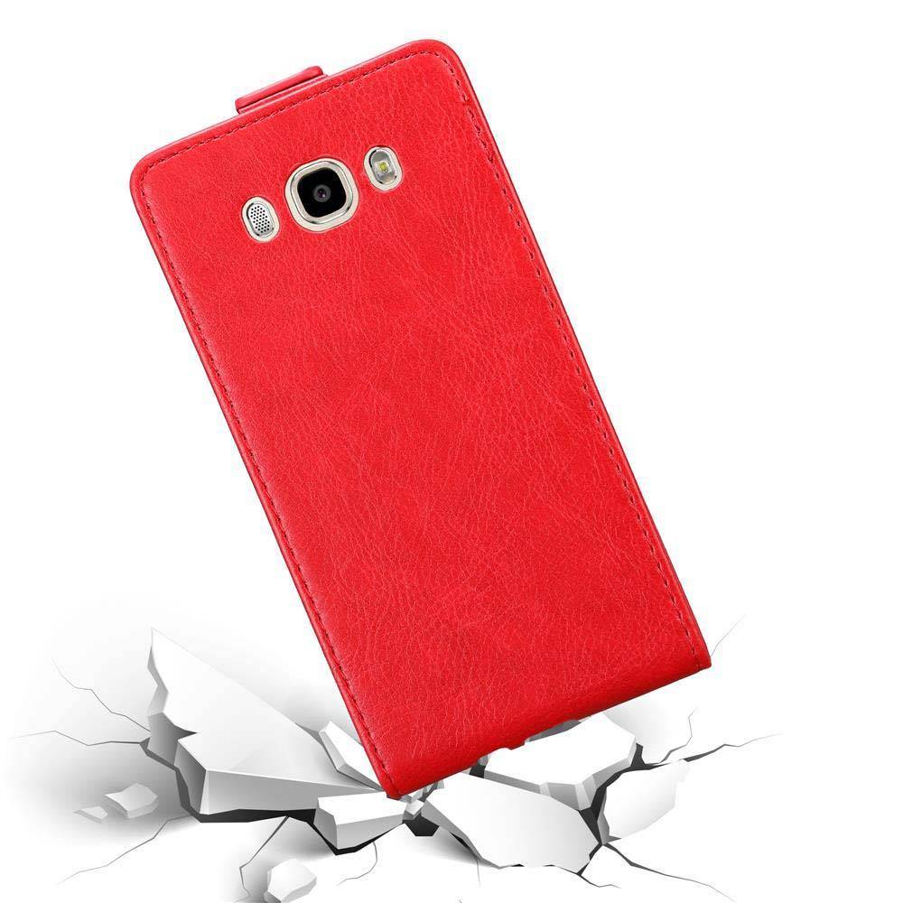 Cadorabo Hülle für Samsung Galaxy J7 2016 Schutz Hülle in Rot Flip Etui Handyhülle Case Cover