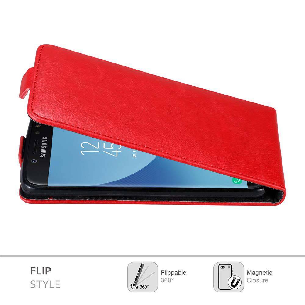 Cadorabo Hülle für Samsung Galaxy J7 2017 Schutz Hülle in Rot Flip Etui Handyhülle Case Cover