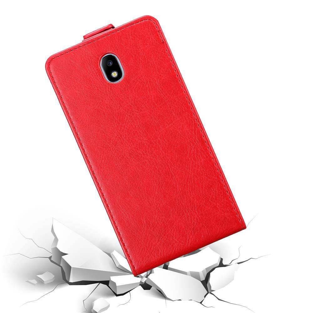 Cadorabo Hülle für Samsung Galaxy J7 2017 Schutz Hülle in Rot Flip Etui Handyhülle Case Cover