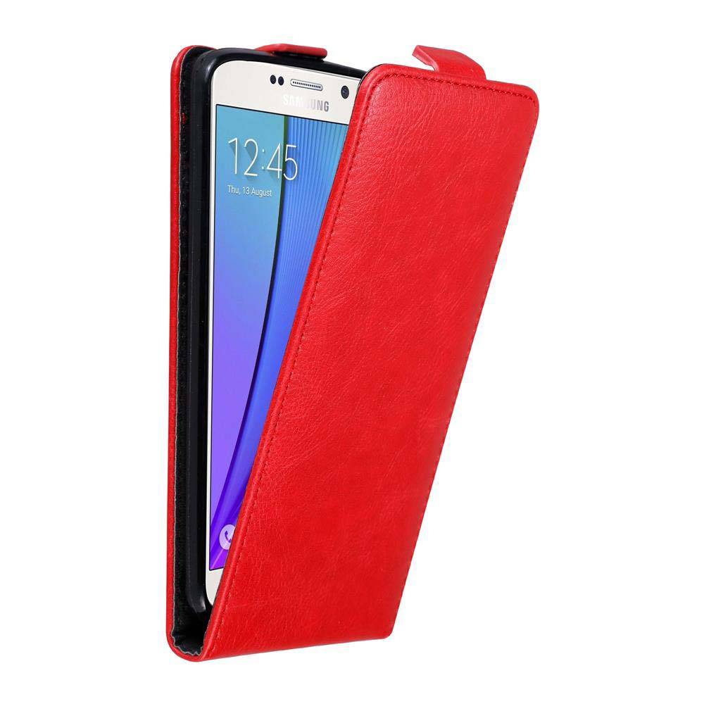 Cadorabo Hülle für Samsung Galaxy NOTE 5 Schutz Hülle in Rot Flip Etui Handyhülle Case Cover