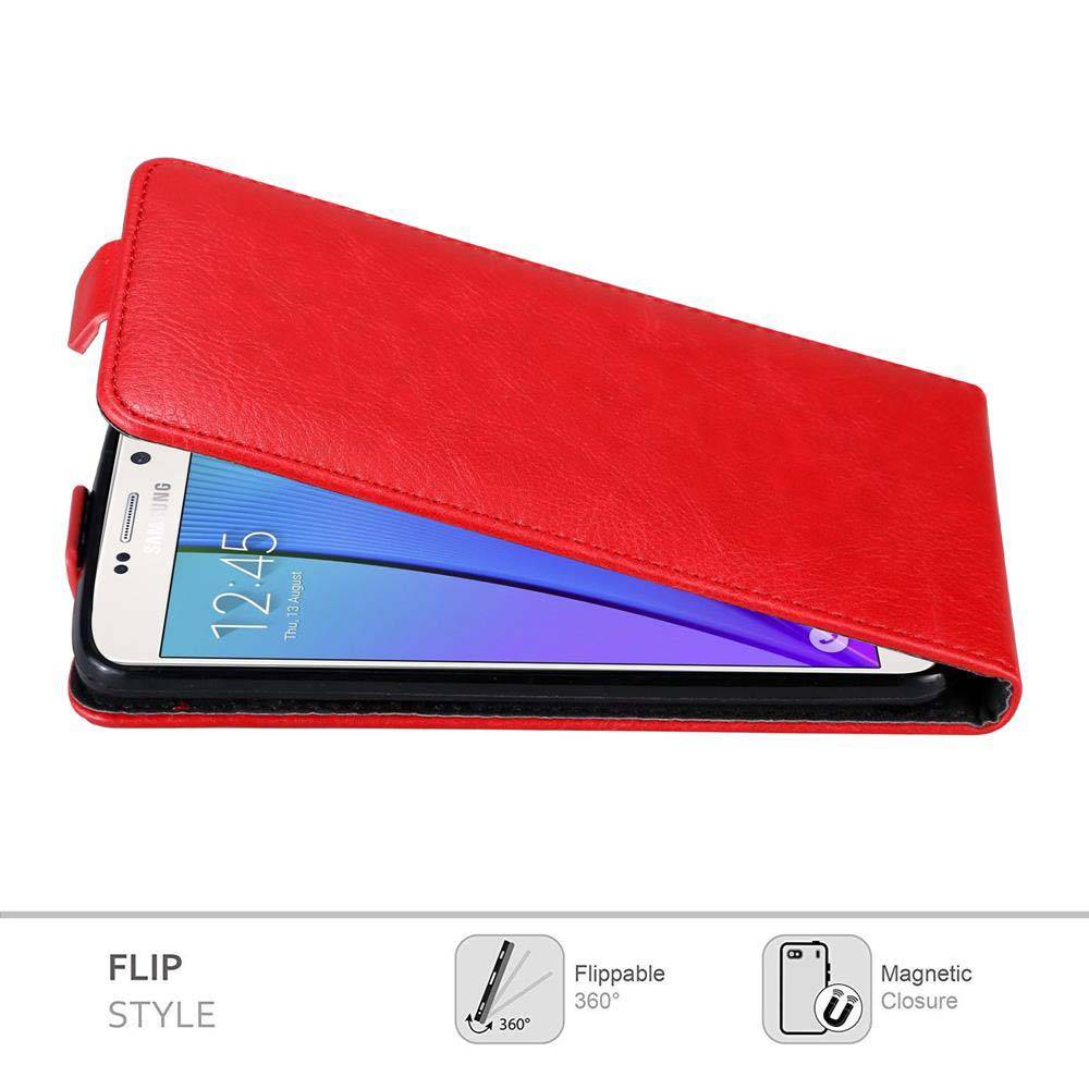 Cadorabo Hülle für Samsung Galaxy NOTE 5 Schutz Hülle in Rot Flip Etui Handyhülle Case Cover