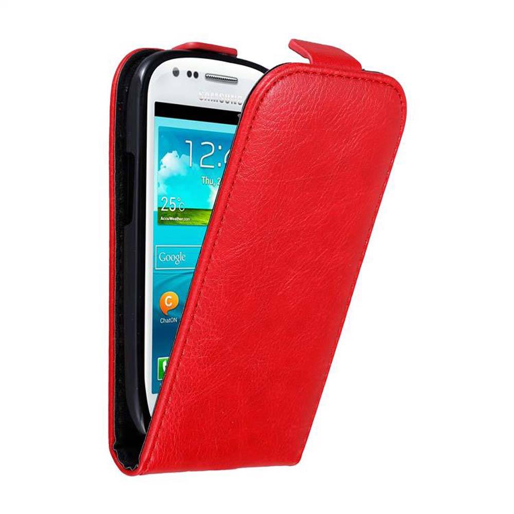 Cadorabo Hülle für Samsung Galaxy S3 MINI Schutz Hülle in Rot Flip Etui Handyhülle Case Cover