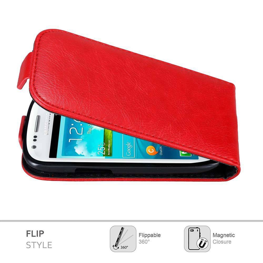 Cadorabo Hülle für Samsung Galaxy S3 MINI Schutz Hülle in Rot Flip Etui Handyhülle Case Cover