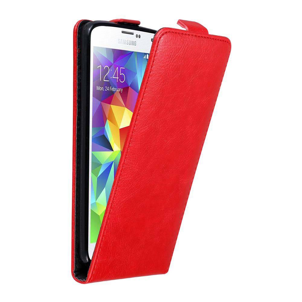 Cadorabo Hülle für Samsung Galaxy S5 MINI / S5 MINI DUOS Schutz Hülle in Rot Flip Etui Handyhülle Case Cover