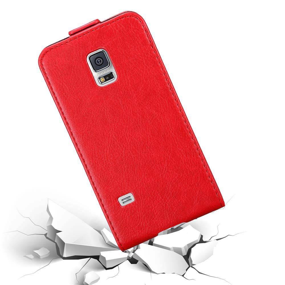 Cadorabo Hülle für Samsung Galaxy S5 MINI / S5 MINI DUOS Schutz Hülle in Rot Flip Etui Handyhülle Case Cover