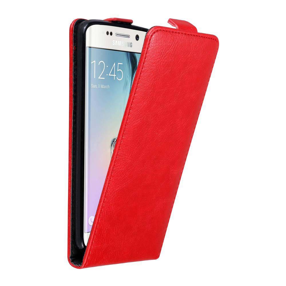 Cadorabo Hülle für Samsung Galaxy S6 EDGE Schutz Hülle in Rot Flip Etui Handyhülle Case Cover