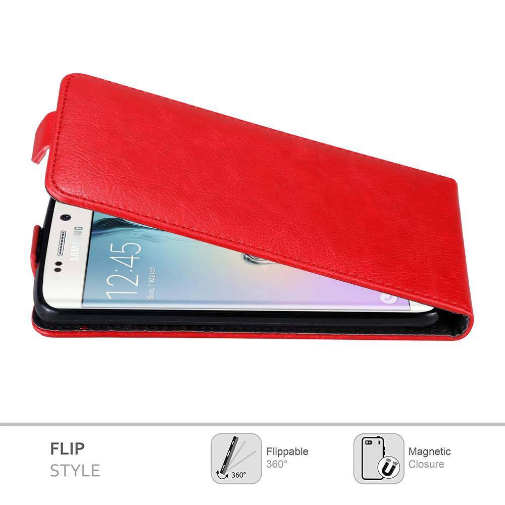 Cadorabo Hülle für Samsung Galaxy S6 EDGE Schutz Hülle in Rot Flip Etui Handyhülle Case Cover