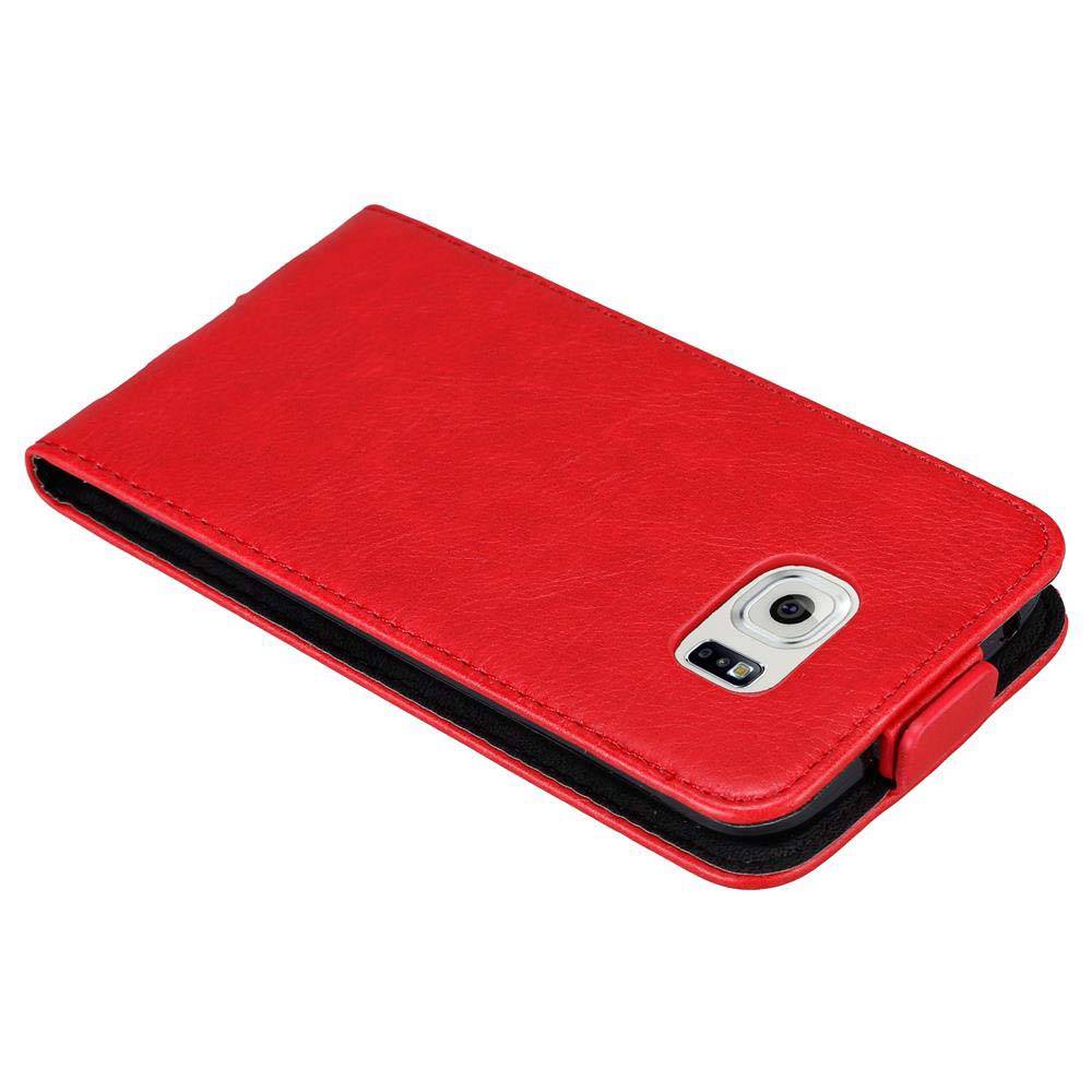 Cadorabo Hülle für Samsung Galaxy S6 EDGE Schutz Hülle in Rot Flip Etui Handyhülle Case Cover