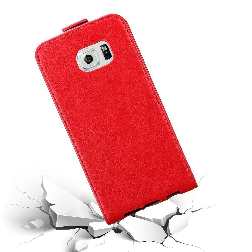 Cadorabo Hülle für Samsung Galaxy S6 EDGE Schutz Hülle in Rot Flip Etui Handyhülle Case Cover