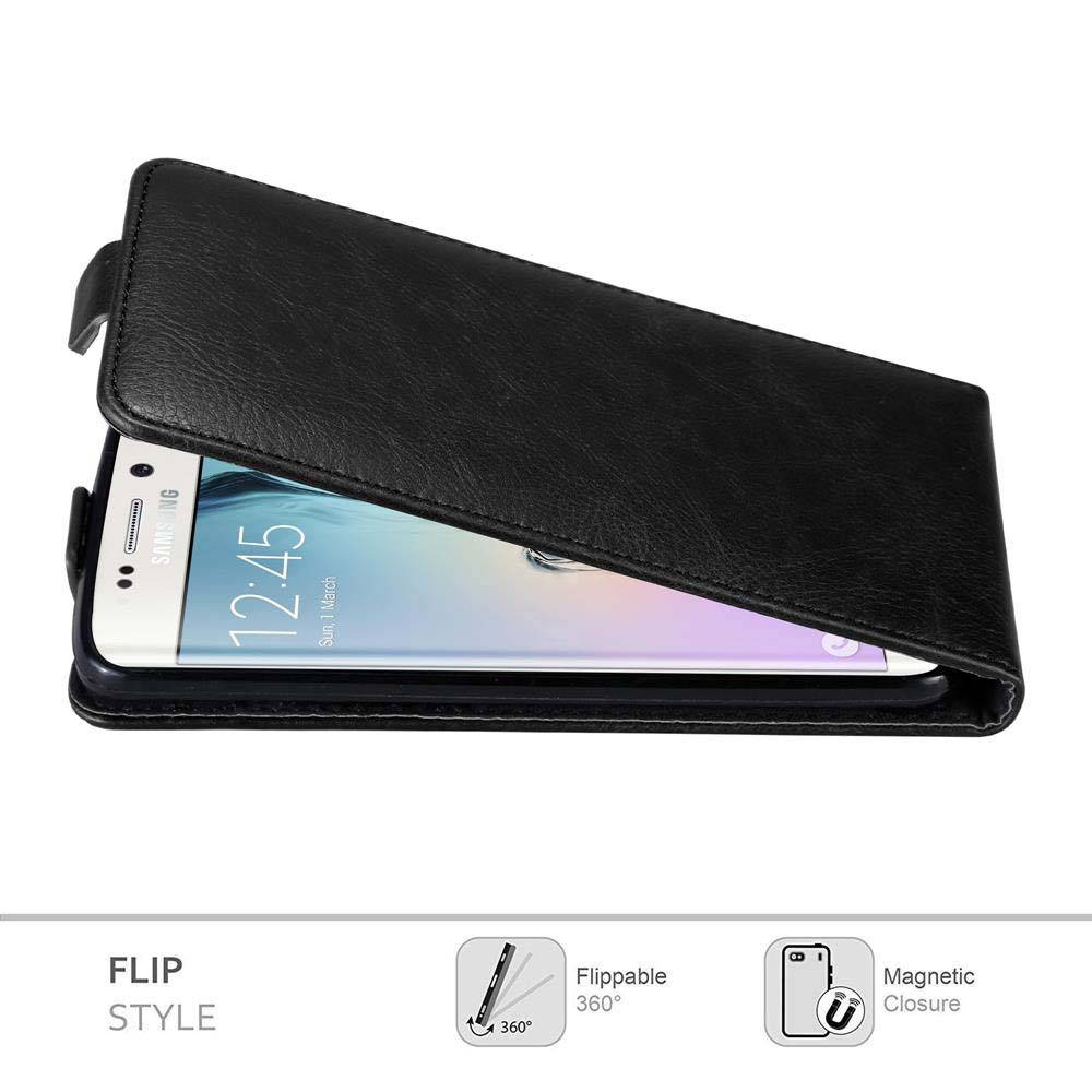 Cadorabo Hülle für Samsung Galaxy S6 EDGE Schutz Hülle in Schwarz Flip Etui Handyhülle Case Cover