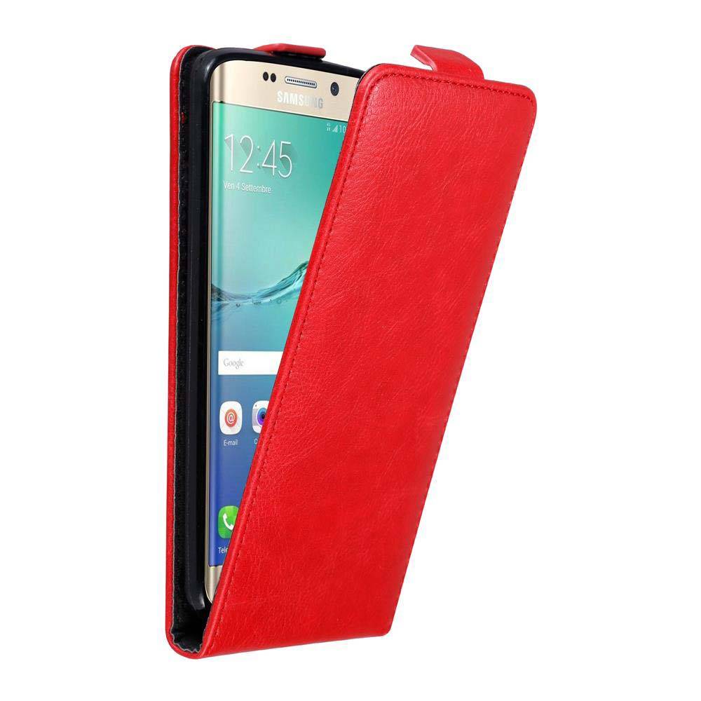 Cadorabo Hülle für Samsung Galaxy S6 EDGE PLUS Schutz Hülle in Rot Flip Etui Handyhülle Case Cover