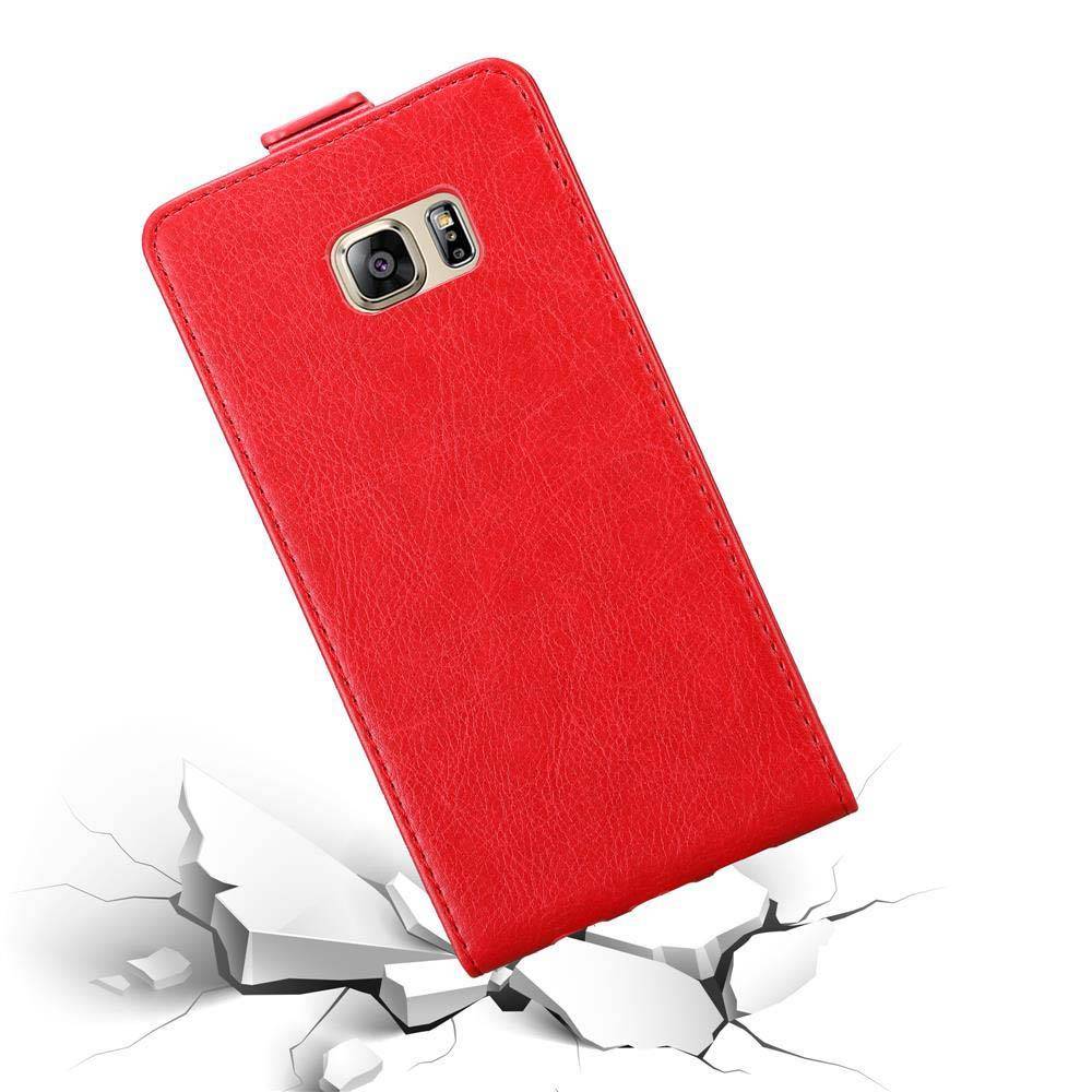 Cadorabo Hülle für Samsung Galaxy S6 EDGE PLUS Schutz Hülle in Rot Flip Etui Handyhülle Case Cover