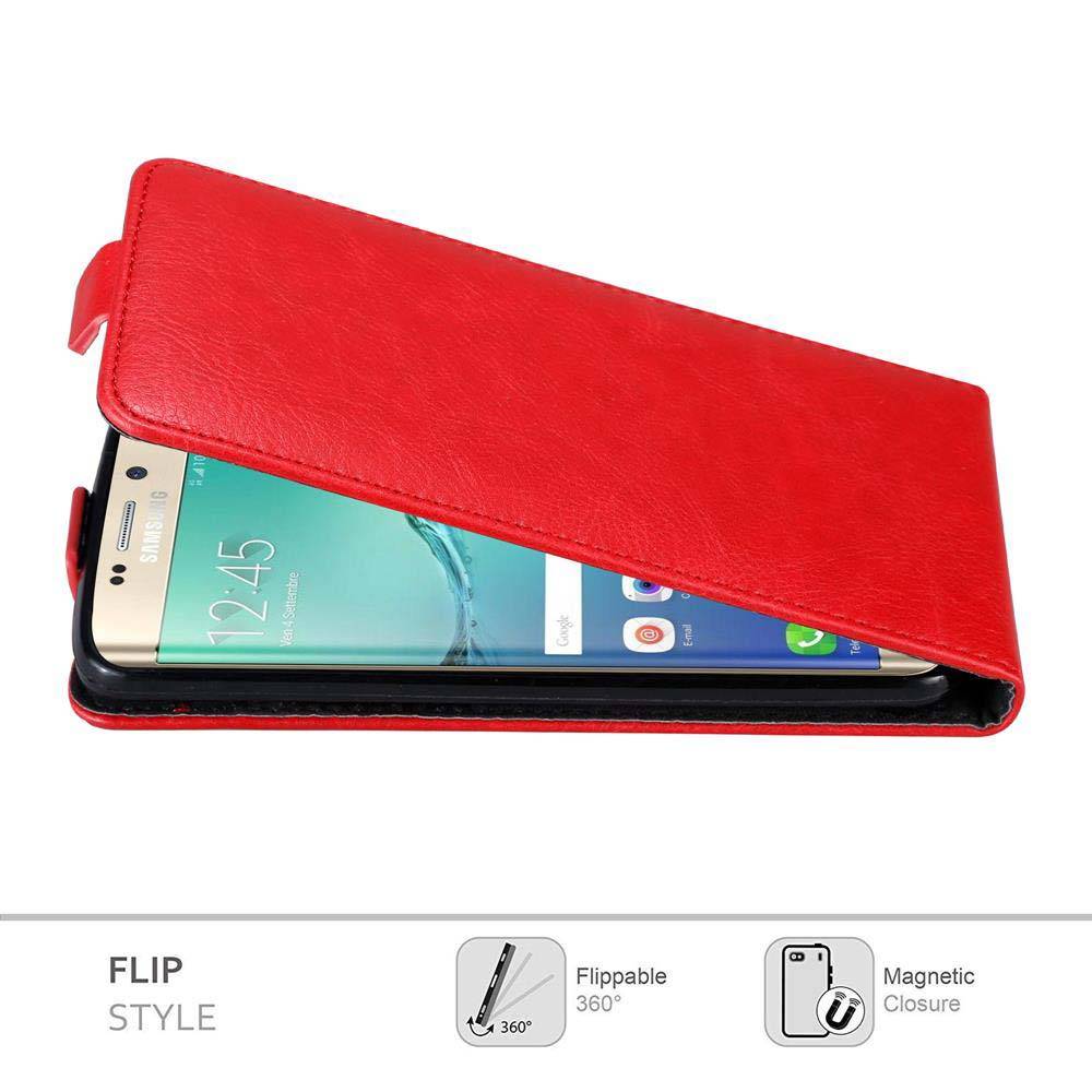 Cadorabo Hülle für Samsung Galaxy S6 EDGE PLUS Schutz Hülle in Rot Flip Etui Handyhülle Case Cover