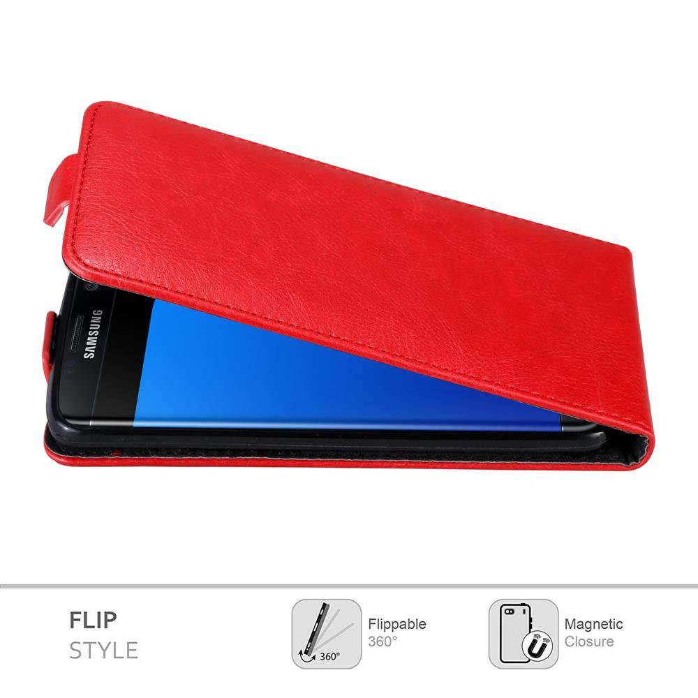 Cadorabo Hülle für Samsung Galaxy S7 EDGE Schutz Hülle in Rot Flip Etui Handyhülle Case Cover